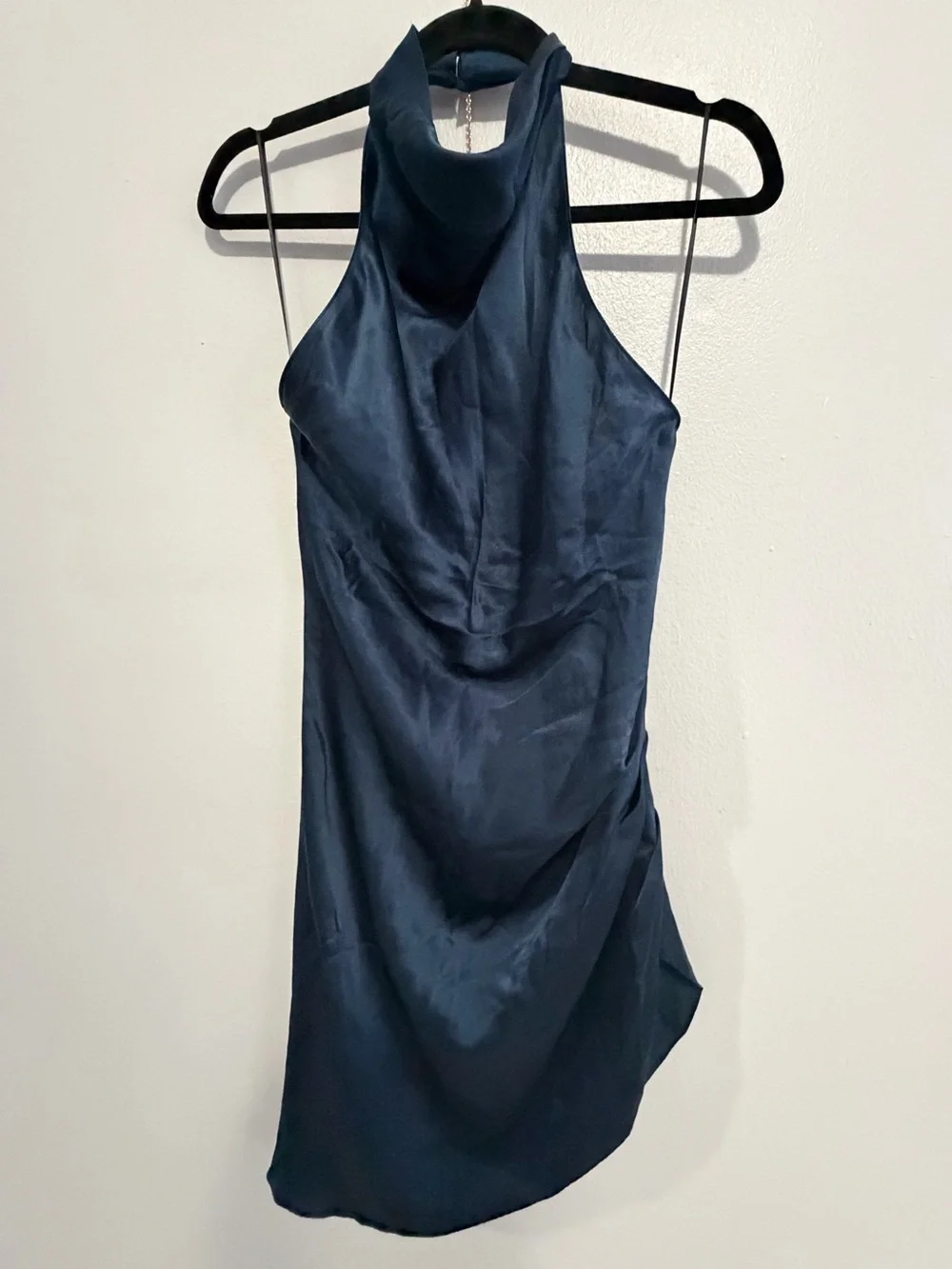 Amanda Uprichard Navy Satin Halter Mini Dress - Picture 3 of 5